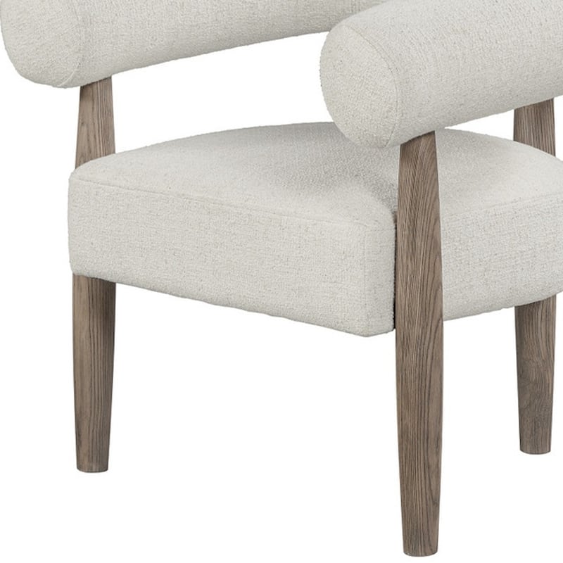 HomeRoots 29" Off White and Ash Gray Fabric And Wood Arm Chair - 29 in. x 30 in. x 33 in.