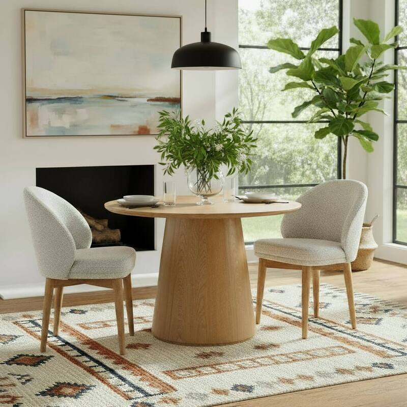 Upholstered Barrel Dining Chair With Solid Wood Legs (Set of 2) - Beige