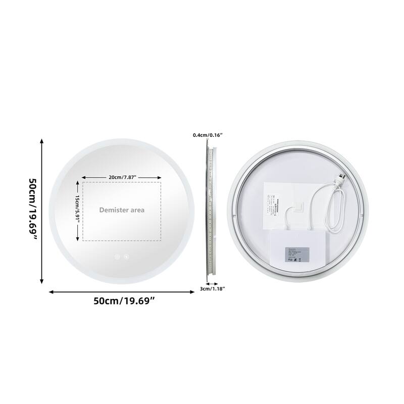 Backlit Round LED Lighted Bathroom Mirror Smart Touch Anti-Fog Wall Makeup Mirror with Aluminum Frame