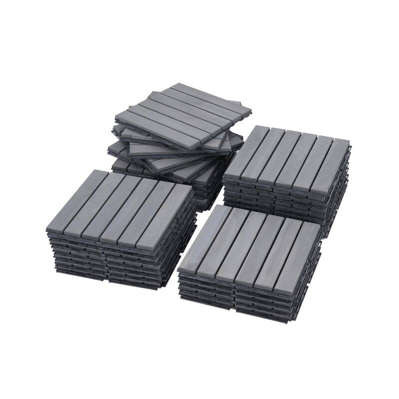 30 PCS Interlocking Deck Tiles Striped Pattern, 12" x 12"Square Acacia Hardwood Outdoor Flooring for Patio,Bancony,Pool Side