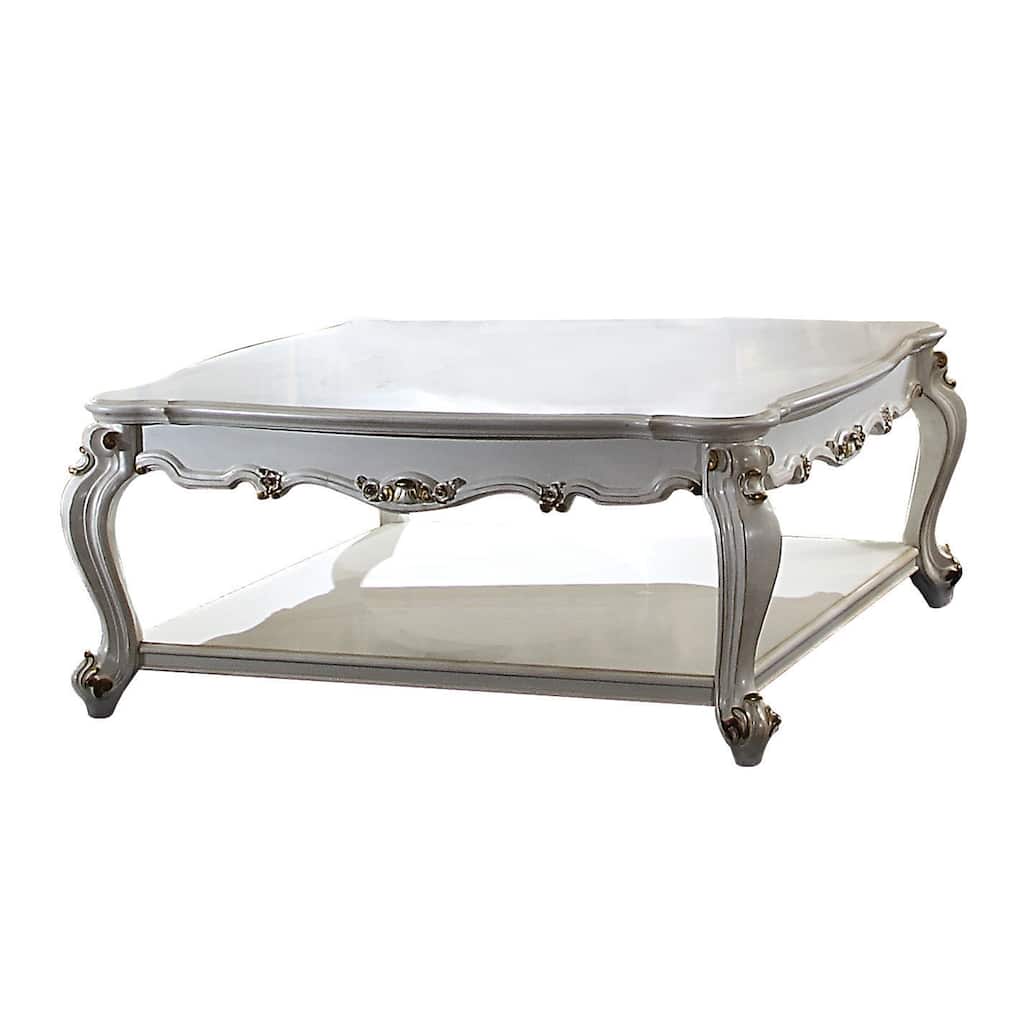 Traditional Scalloped Top Coffee Table with Queen Anne Legs, Antique White