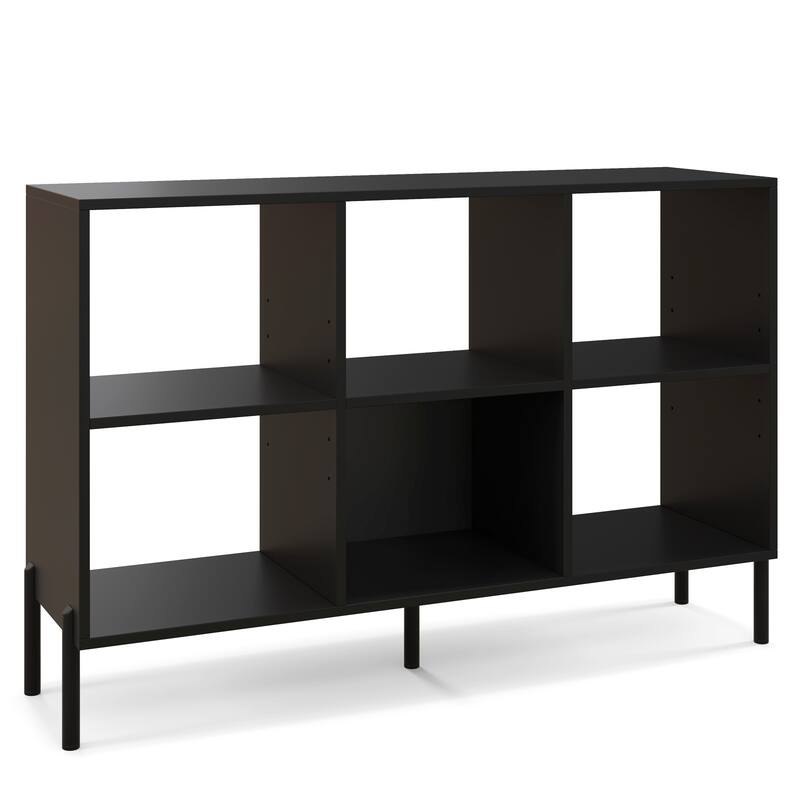 Modern Open Back Engineered Wood 6-Cube Bookshelf with 2 Adjustable Shelves and Metal Legs - 47" x 14" x 31.5" (L x W x H)