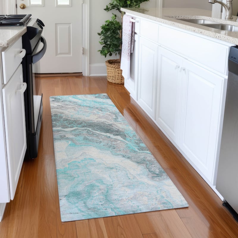 Premium Washable Super Soft Abstract Marble Mayfield Rug - Teal - 2'3" x 7'6"