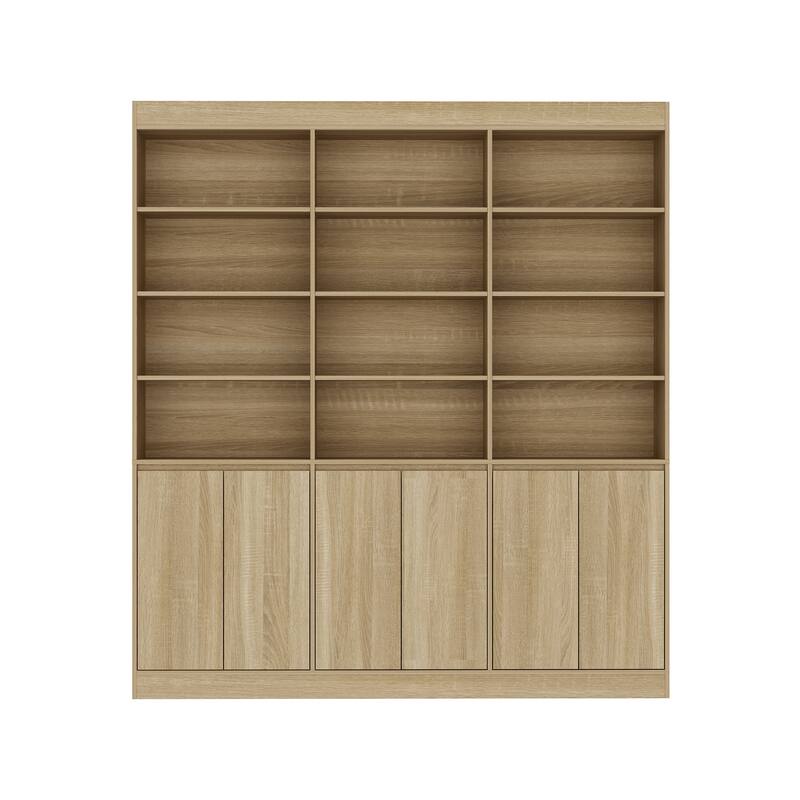 Pantry Large White Storage Cabinet 5-Door Bottom Cabinets & Open Display Shelving for Kitchen or Living Room