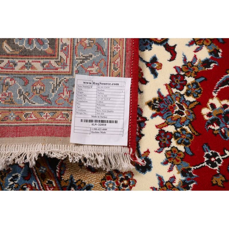 Medallion Kashan Turkish Rug Floral Machine-Made Carpet - 9'8" x 12'10"