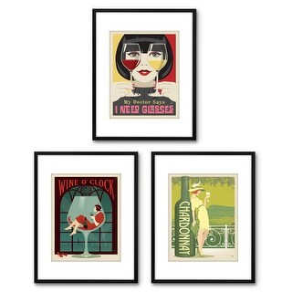 Americanflat 3 Piece Framed Print With Mat - Vintage Wine Glasses Art By Anderson Design Group - Multi-Color