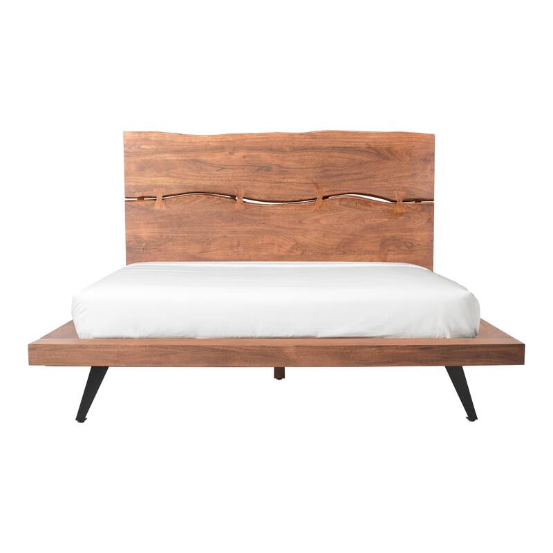 NADAAL STUDIOS Uriel Queen Bed, Solid Acacia Wood, Turned Detailing, Dark Brown