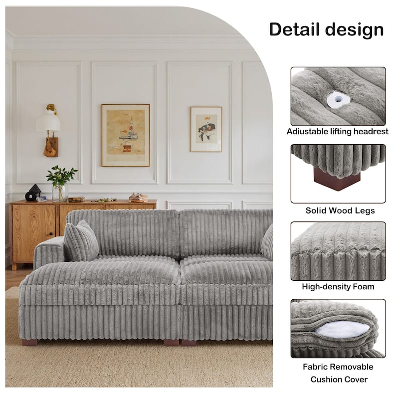 82" W Plush Corduroy Modular Sectional Sofa Chaise Lounge