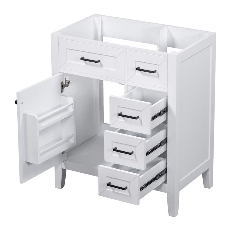 GDFStudio - Avalon 30-Inch Bathroom Vanity Base Cabinet, Multi-functional Cabinet, Solid Wood & MDF Board, Painted Finish - White - 30"