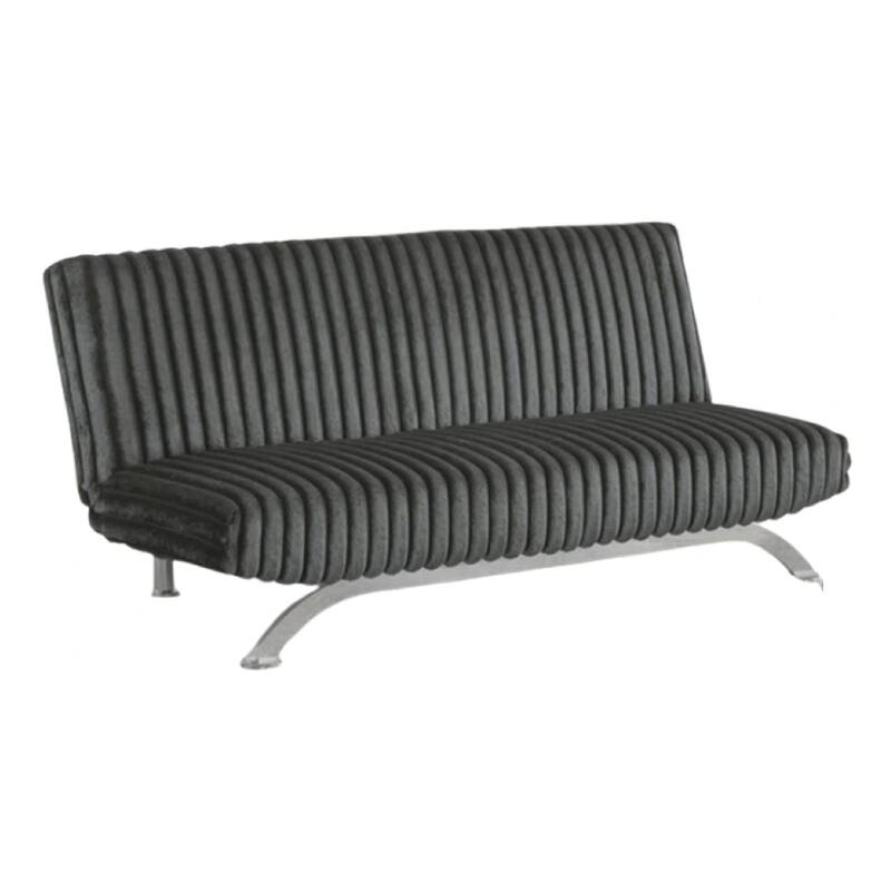 Villy Futon Sofa Bed, Chrome Metal Legs, Charcoal Channel Tuft Fabric