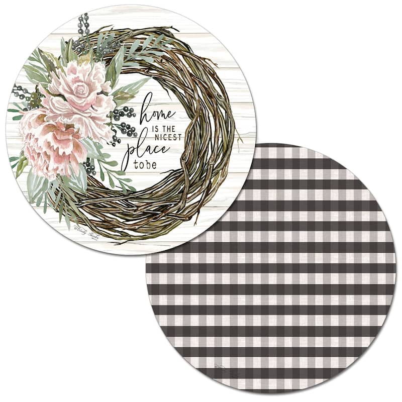 Reversible Wipe-clean Round Shaped Placemats Set of 4 - Vintage Farmhouse