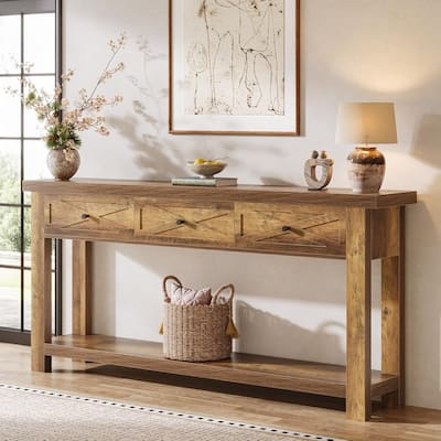 70.9” Console Table with 3 Drawers, Extra Long Farmhouse Entryway Table with Storage Shelf