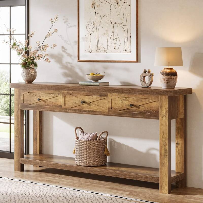71-Inch Console Table with 3 Drawers, Extra Long Entryway Table for Hallway, Living Room