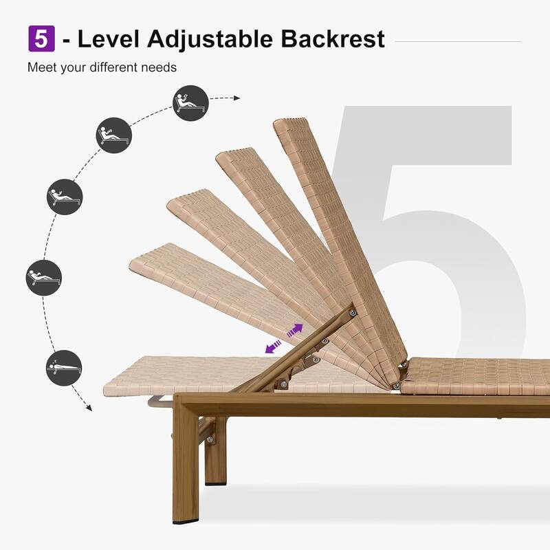 PURPLE LEAF Patio Chaise Lounge Rattan Chair Outdoor Pool Adjustable Recliner Wicker Lounger