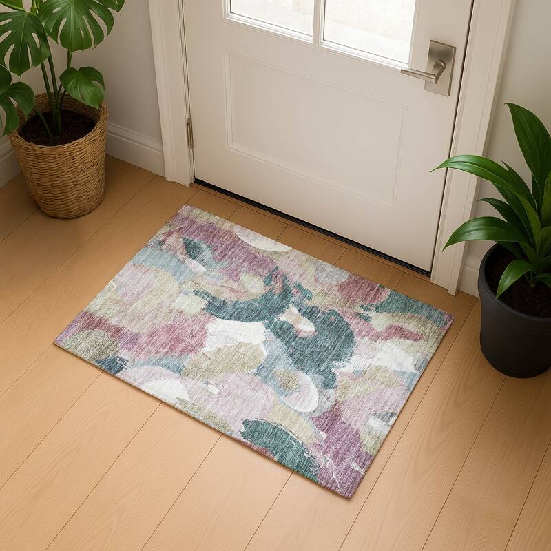 Premium Washable Super Soft Abstract Contemporary Mayfield Rug - Mauve - 1'8" x 2'6"
