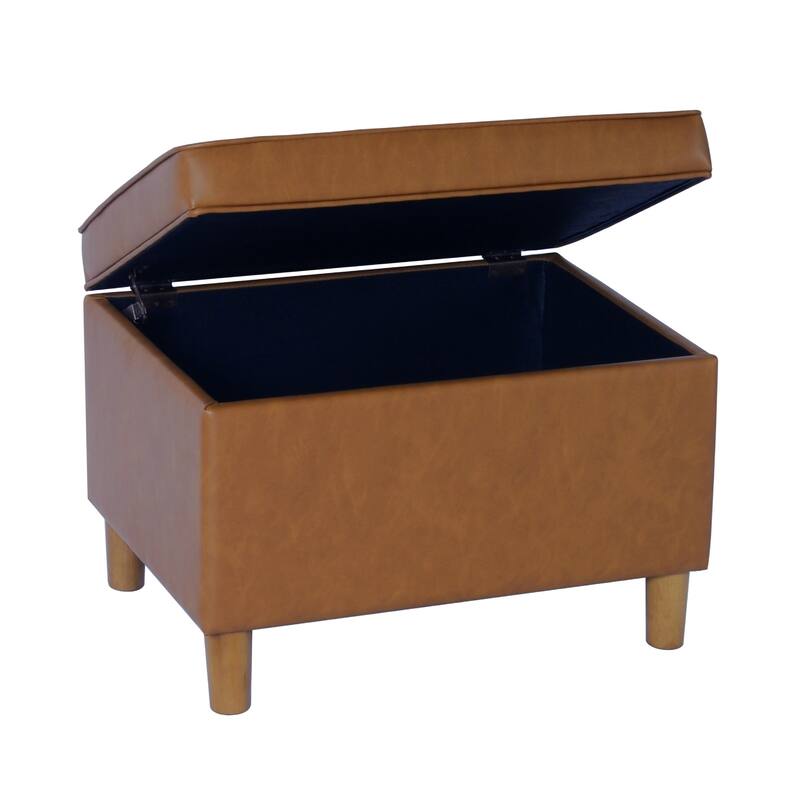 Fero Storage Ottoman, 24in Rectangular Hinged Lid, Brown Faux Leather