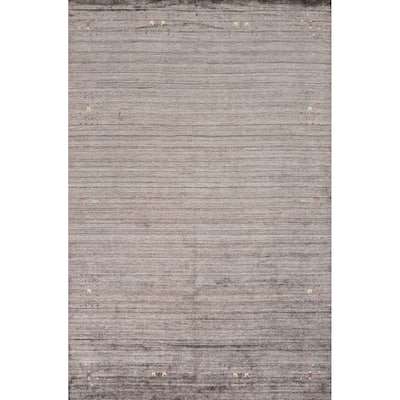 Hand Knotted Oriental Viscose Silk Carpet Tribal Animal Pictorial Greys & Charcoal Gabbeh Area Rug - 12' 0'' X 9' 0''