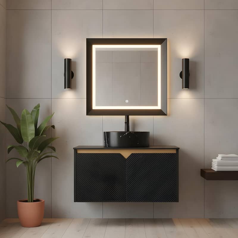 Wall-mounted Bathroom Vanity with Round Vessel Basin