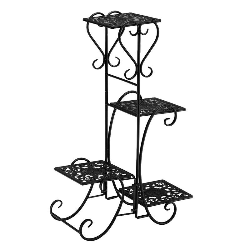 4 Potted Square Flower Metal Shelves Plant Pot Stand for Indoor Outdoor - Black