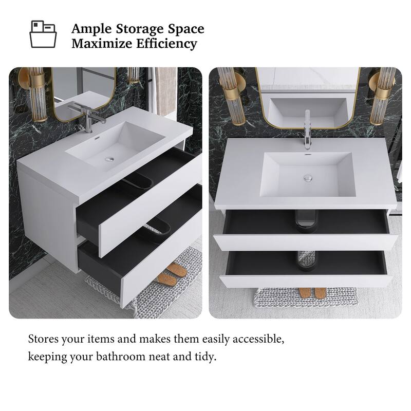Floating Bathroom Vanity with Integrated Resin Top