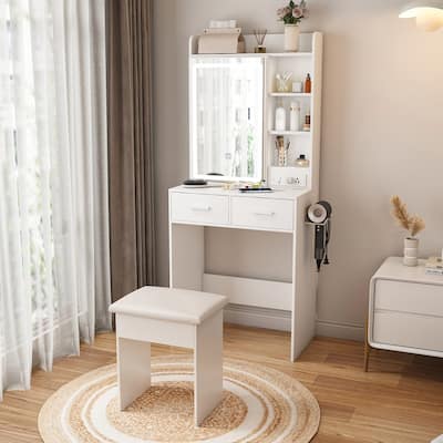 Vanity Dresser with Mirror and Stool Set Storage Drawers Luxury Furniture