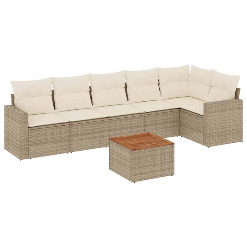 vidaXL Patio Sofa Set with Cushions Outdoor Furniture 7 Piece Poly Rattan - 21.7 x 21.7 x 14.6