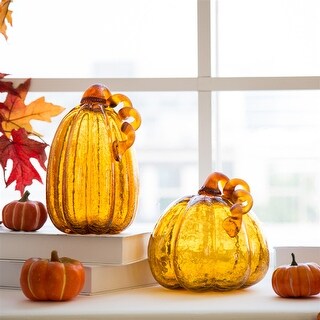 Glitzhome Set of 2 or 3 Handblown Fall Glass Pumpkins for Thanksgiving