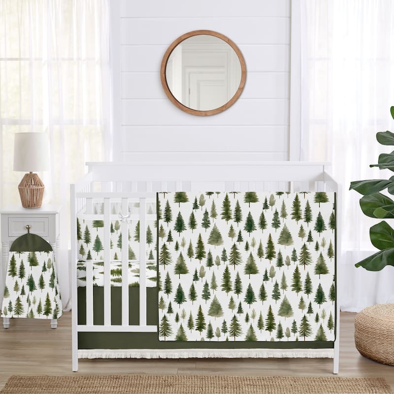 Sweet Jojo Designs Green Tree Woodland Boy Girl Unisex/Neutral 6p Crib Bedding + BreathableBaby Breathable Mesh Liner