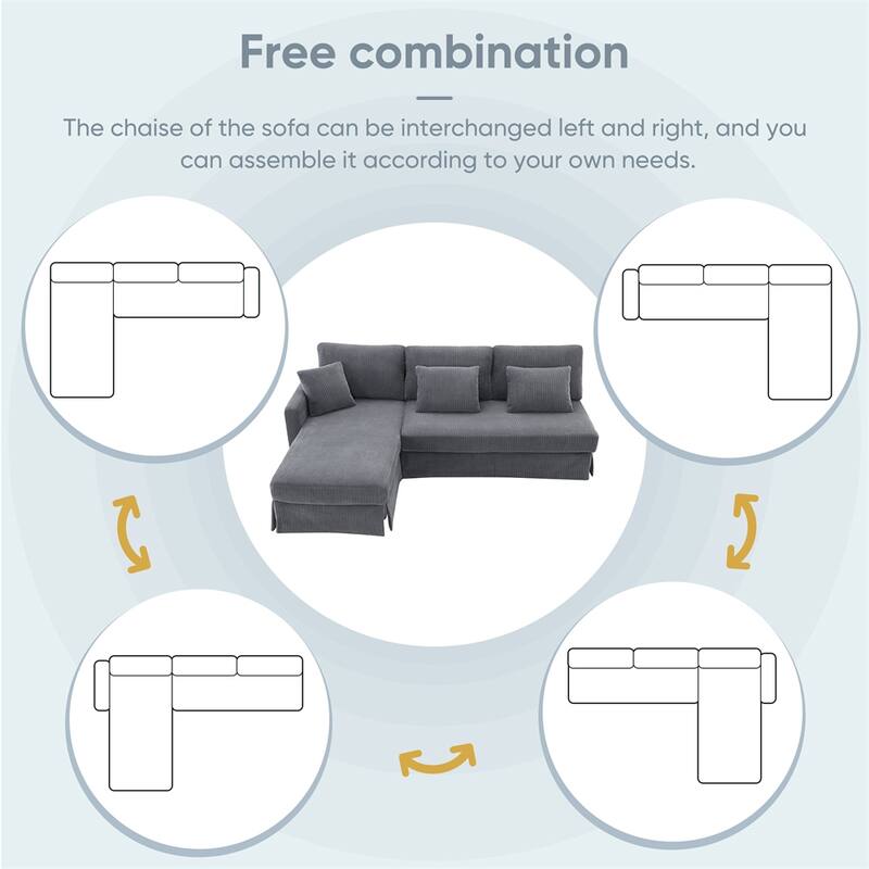 Modern L-shaped Corduroy Sofa with Reversible Chaise,4-seat