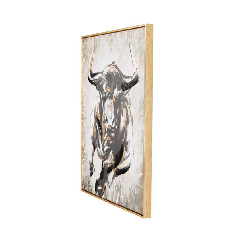 Polystone Bull Shaded Running Framed Wall Art with Cream and Gold Foil Accents - Gold - Roche River Decor