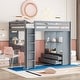 preview thumbnail 12 of 18, Full Size Eye-catching Design Loft Bed with large shelves, writing desk and LED Light, Maximum Storage Space, White