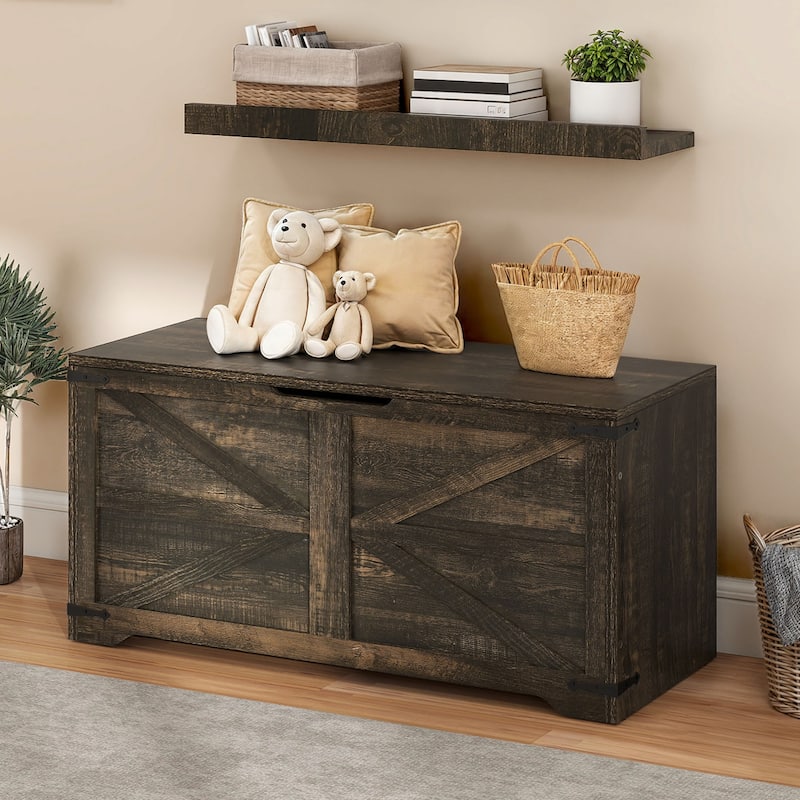 Moasis Farmhouse Storage Chest Storage Bench with 2 Safety Hinges - 39.4" - Black Oak
