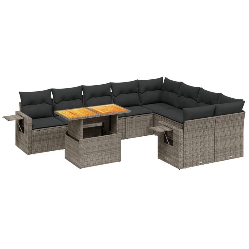 vidaXL Patio Sofa Set with Cushions Table and Sofa Sections 10 Piece Poly Rattan - 21.7 x 39.4 x 28.7