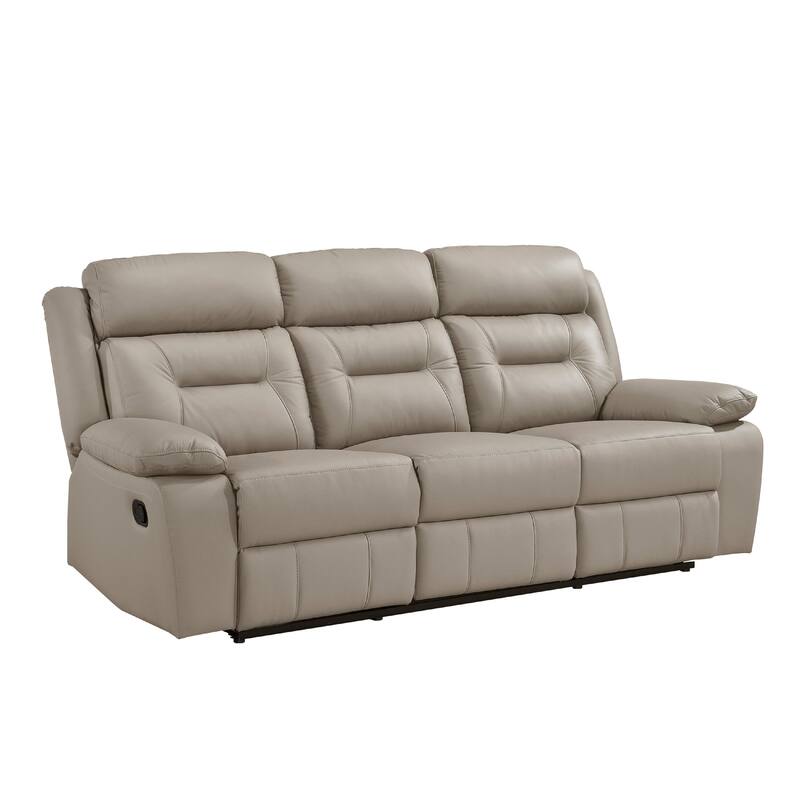 Conia Manual Double Reclining Sofa, Latte Beige Leather, 87 Inch