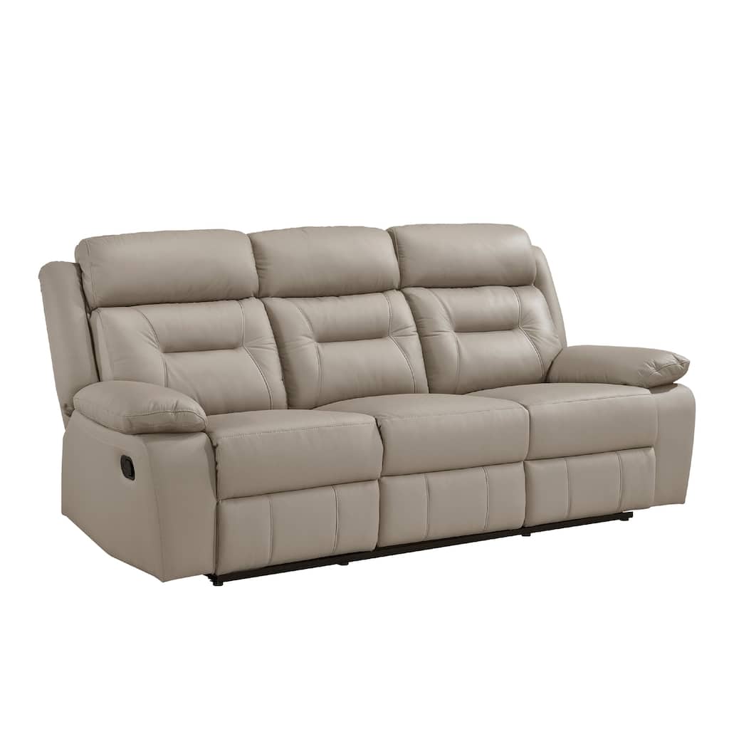 Conia Manual Double Reclining Sofa, Latte Beige Leather, 87 Inch