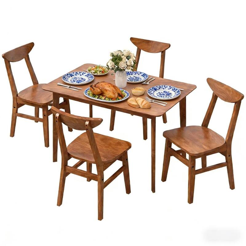 5-Piece Dining Set, 43.3" Rustic Wooden Rectangular Dining Table and 4 Chairs