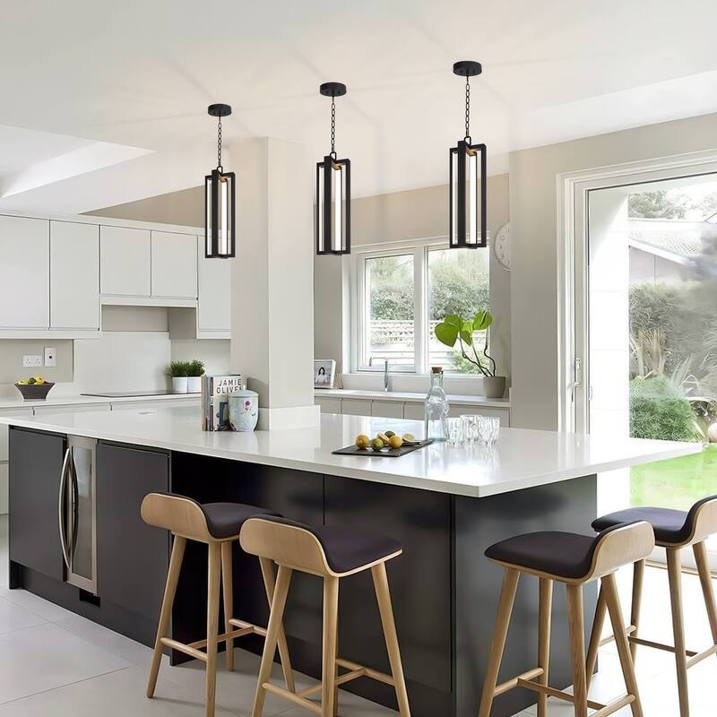 20" Outdoor Pendant Lights LED Black Exterior Ceiling Hanging Lantern - 20.2 inch