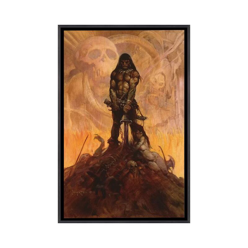 iCanvas "Barbarian" by Frank Frazetta Framed - Ebony - 26x18