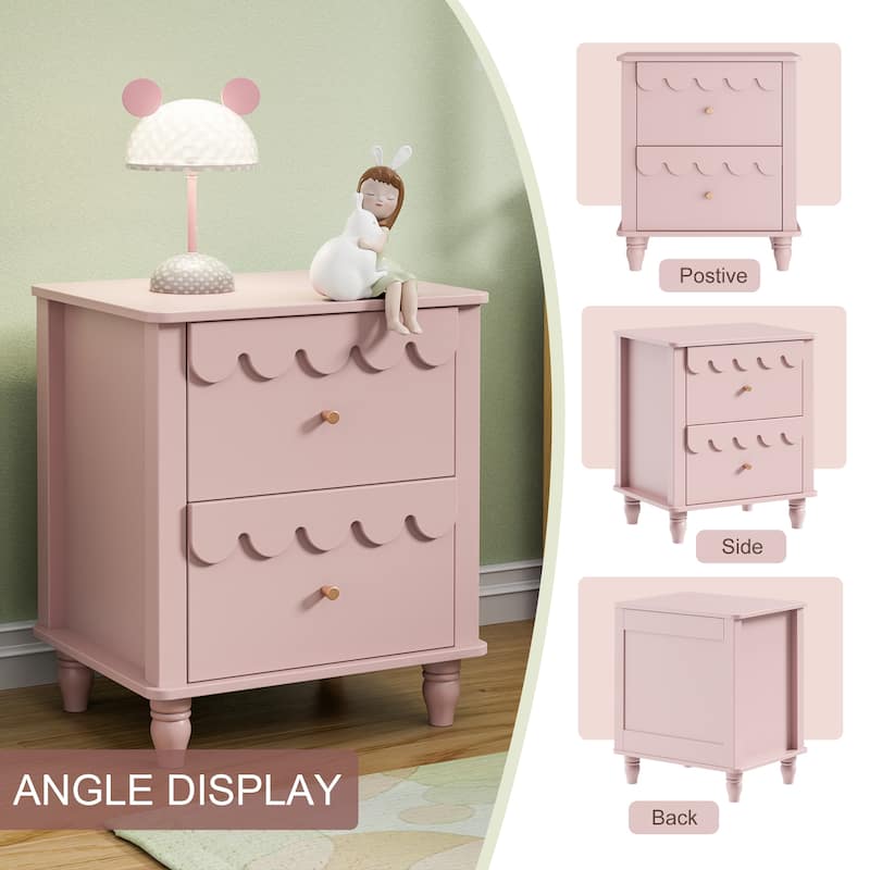 2 Drawers Nightstand Curved Design Cloud Bedside Table