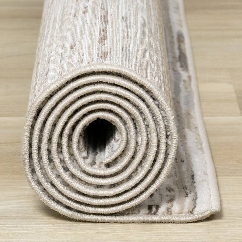 Alpine Rug Co. London Cream Beige Grey Lines Area Rug