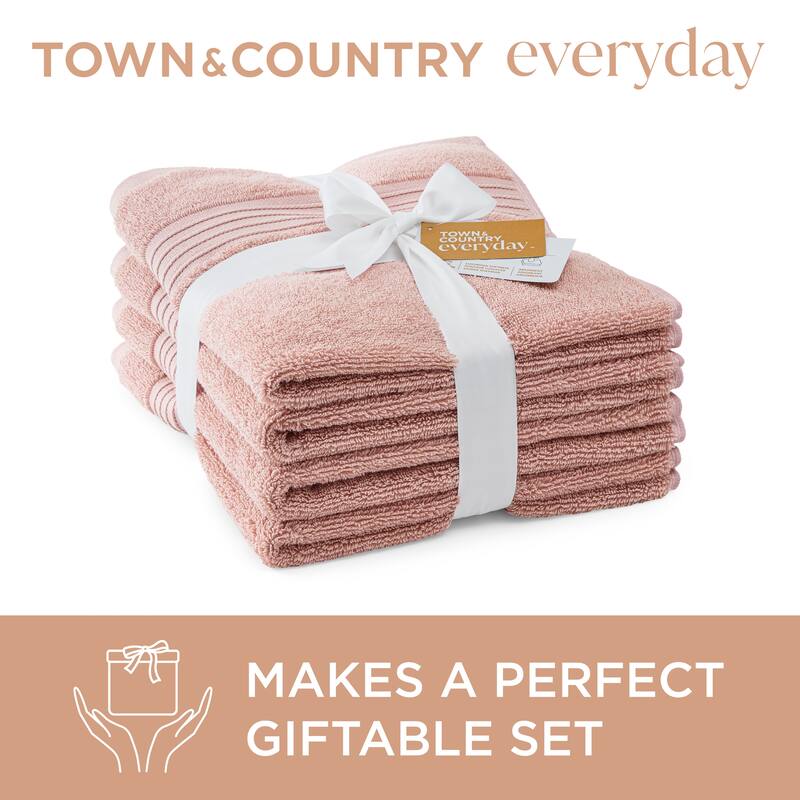 TOWN & COUNTRY EVERYDAY 4-Piece Solid Dobby Border Washcloth Set, 13x13-Inch, 100% Cotton