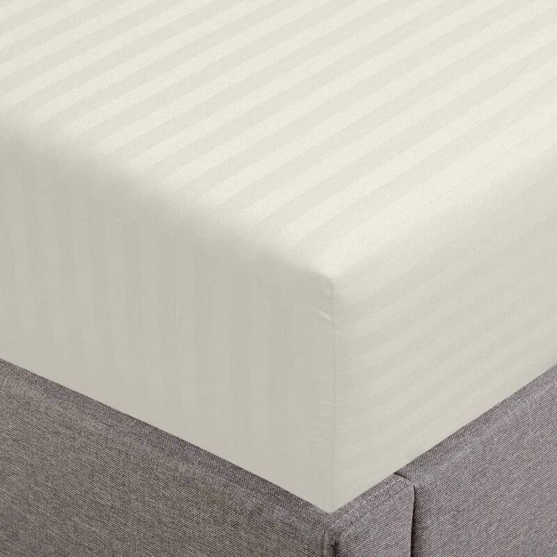 Feather & Stitch 500 Thread Count Damask Stripe ONLY Fitted Sheet - King - Beige