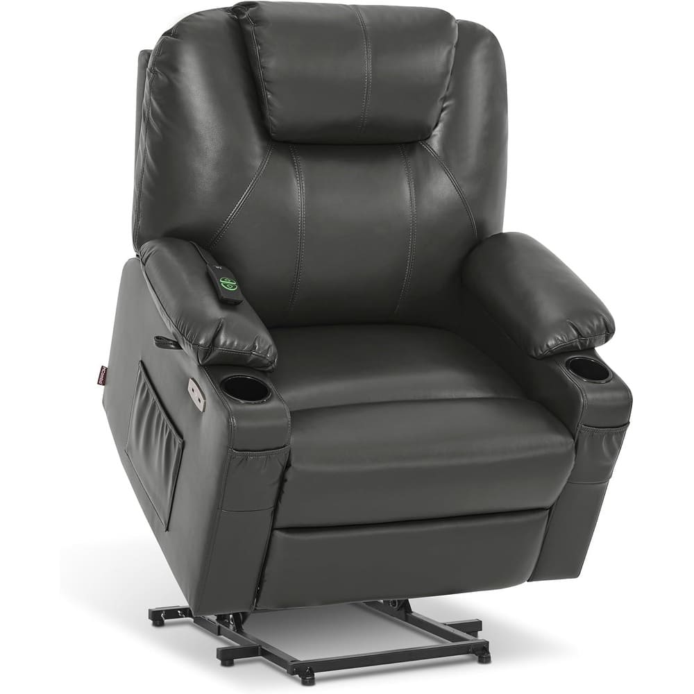 MCombo Medium-Wide Power Lift Recliner Chair Sofa with Massage and Heat for Elderly People, Faux Leather R7045
