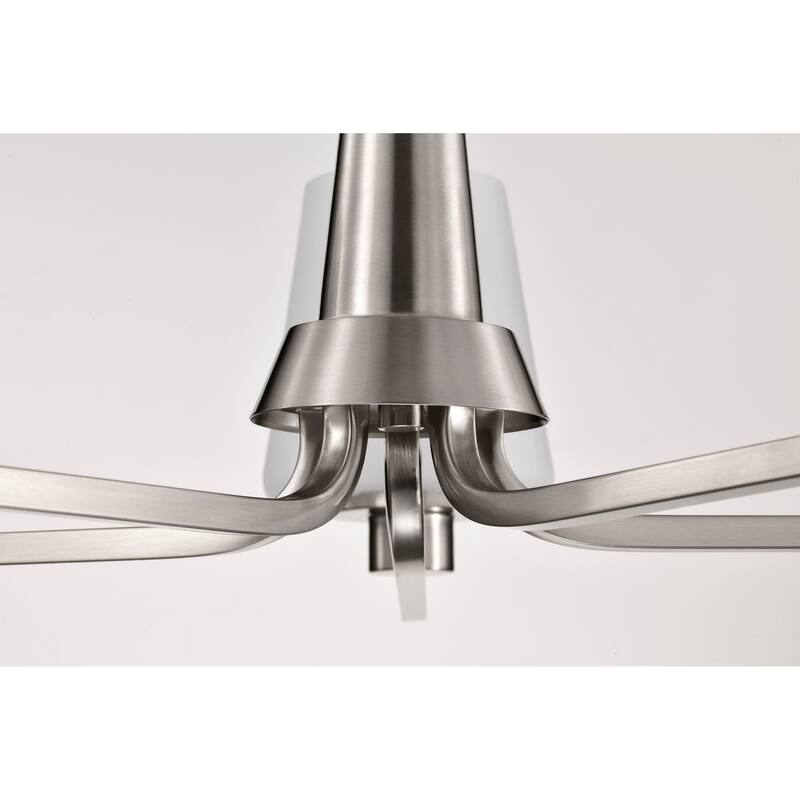 Lune 5 Light Chandelier Brushed Nickel Finish Etched White Glass - Brushed Nickel