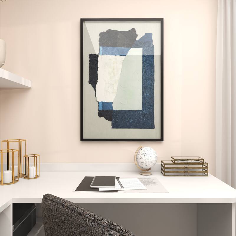 Gray Canvas Mixed Media Inspired Abstract Framed Wall Art with Black Frame - Grey