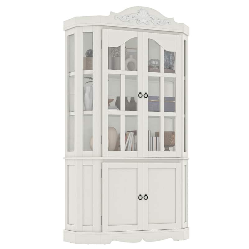 70.8 Inch Tall Hexagon Farmhouse Glass Display Cabinet with Adjustable Shelves