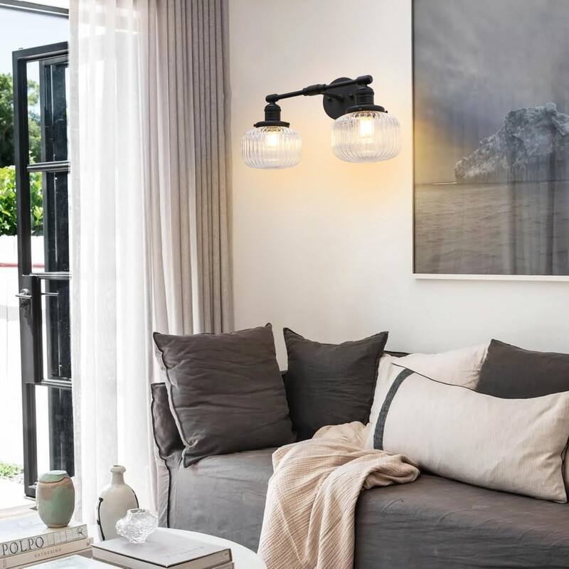 2 Light bedroom lights black light fixture glass, metal wall lights