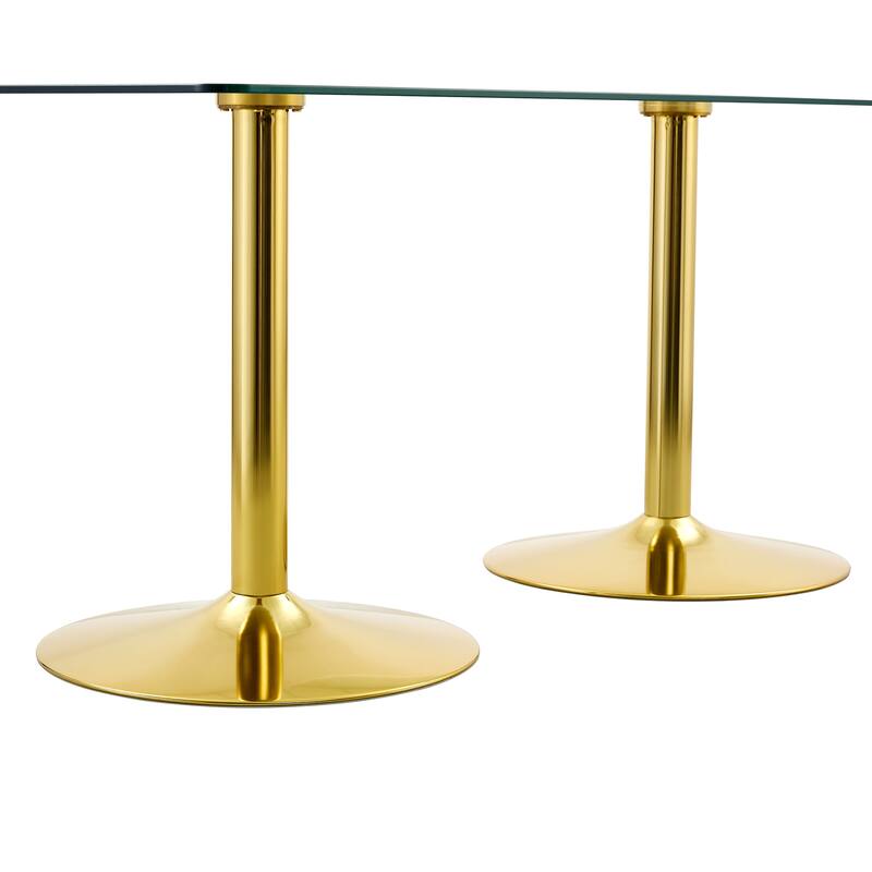 Rectangular Glass Top Dining Table with Metal Legs Modern Minimalist Design
