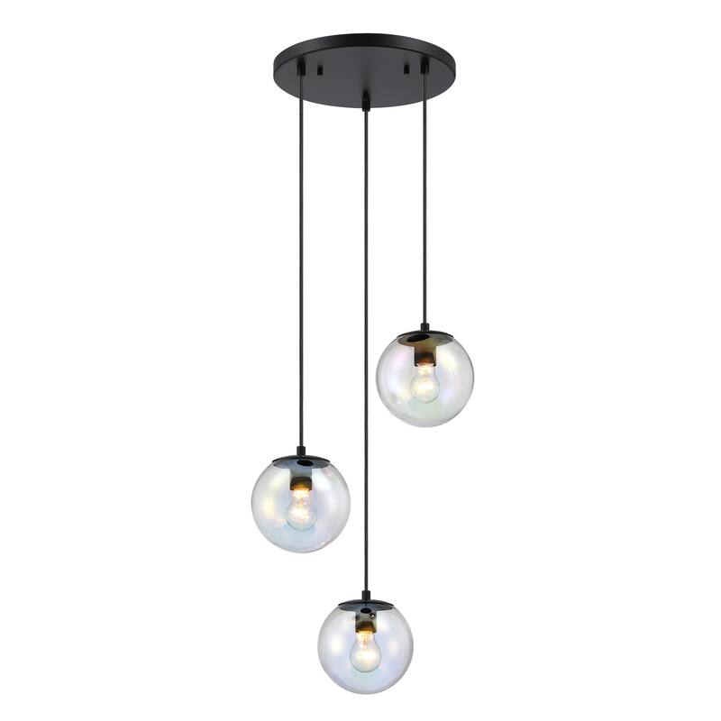 Neva 3-Light Matte Black Transitional Globe Chandelier for Entryways with 7 in. Clear Iridescent Glass Shades - 17.75