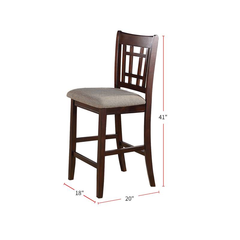Height Chair with Beige Upholstered Seat, Set of 2, Brown